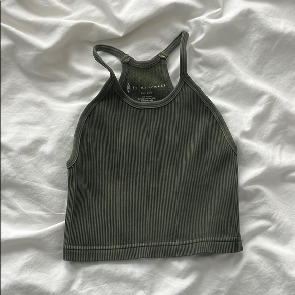 Free People Movement Ribbed Olive Green Crop Top - Picture 2 of 4